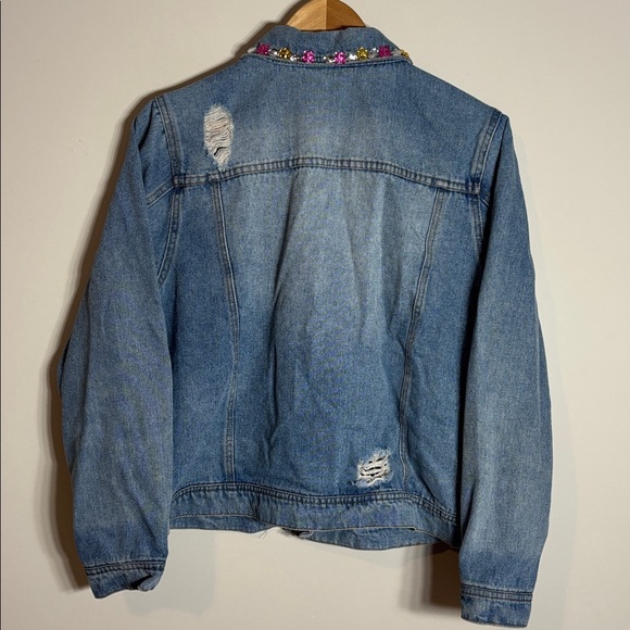 Vintage Highway  Jeans Bedazzled Distressed Denim Jacket 1X - Picture 4 of 4